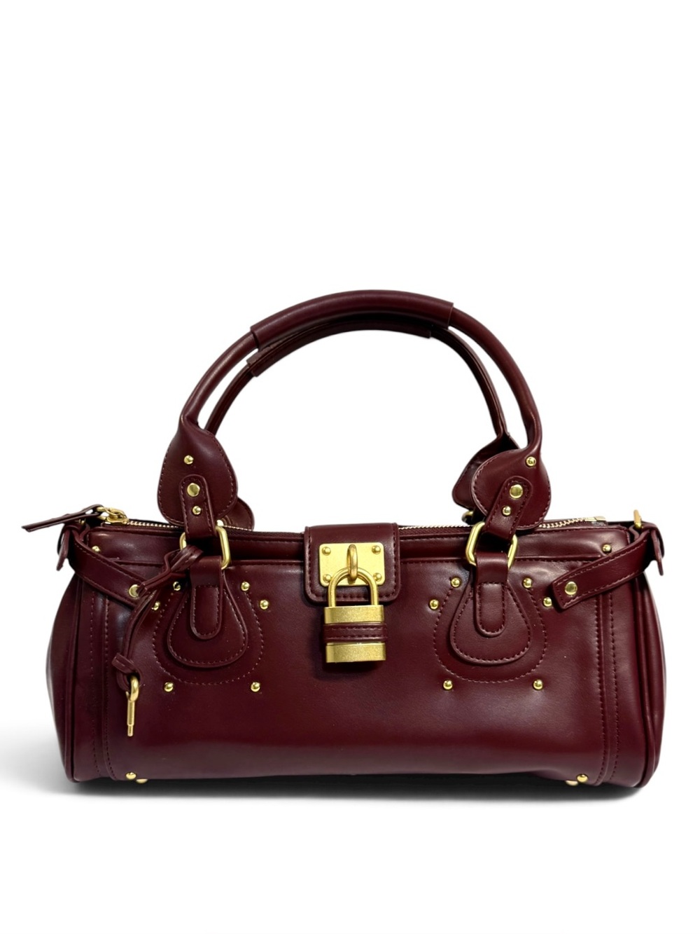 Burgundy Vegan Leather Padlock Satchel | Gold Hardware NWT